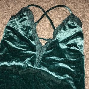 Velvet Green Low Cut Bodysuit
